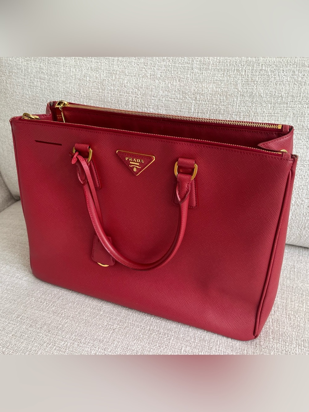 Prada Red Saffiano Leather Tote with Gold Hardware